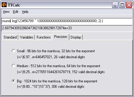 TTCalc precision tab