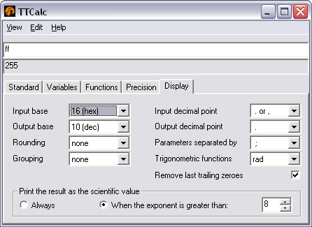 TTCalc display tab